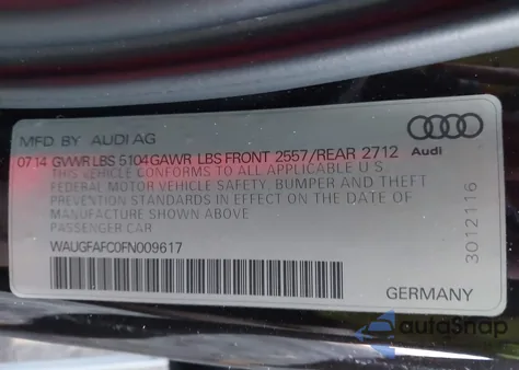2015 Audi A6 2.0T Premium from USA, damaged, VIN WAUGFAFC0FN009617